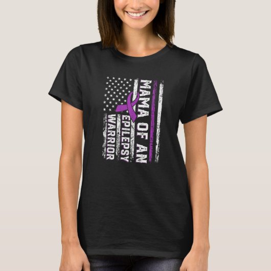 Mama of a Warrior Epilepsy Purple Ribbon Support U T-shirt (Voorkant)