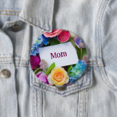 MAMA of aangepaste naam omringd door bloemen Ronde Button 4,0 Cm (In situ)