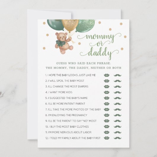 Mama of Daddy Game Baby shower Teddy Bear Kaart (Voorkant)