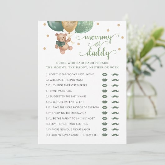 Mama of Daddy Game Baby shower Teddy Bear Kaart (Staand voorkant)