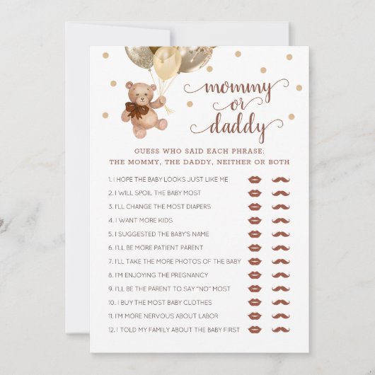 Mama of Daddy Game Baby shower Teddy Bear Kaart (Voorkant)