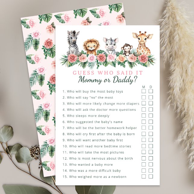 Mama of Daddy Safari Baby shower Spel (Fun Baby Shower Game Card)
