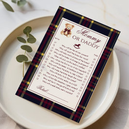Mama of Daddy Teddy Bear Plaid Baby shower spel