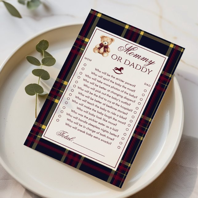 Mama of Daddy Teddy Bear Plaid Baby shower spel (Creator heeft geüpload)