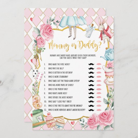 Mama of papa Alice in Wonderland Baby Game Kaart (Voorkant / Achterkant)