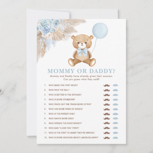 Mama of Papa Boho Beer Baby shower Game Kaart (Voorkant)