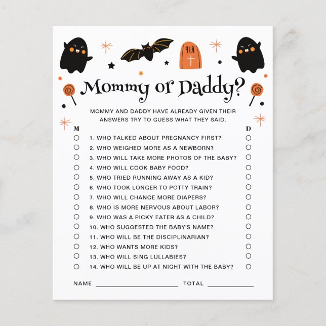 Mama of Papa Halloween Baby Shower Spel (Voorkant)