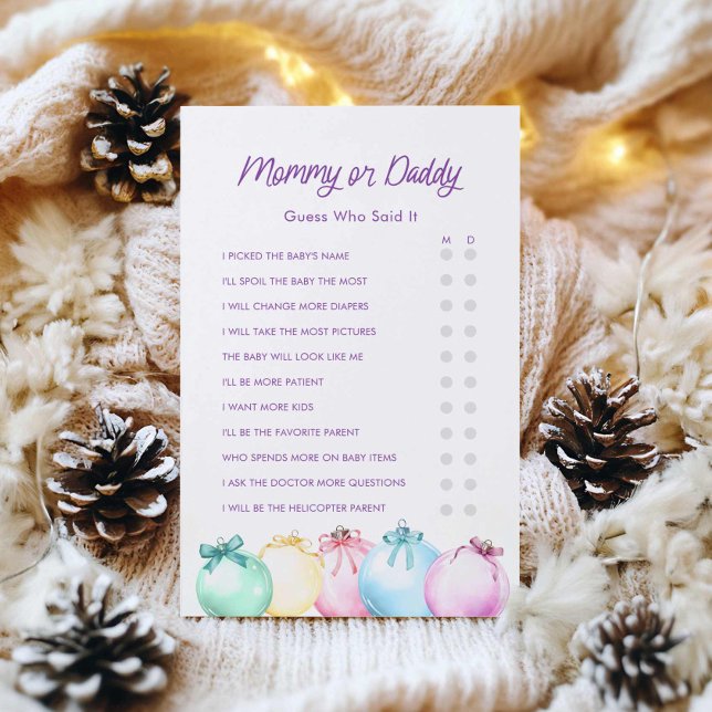 Mama of papa Kerst Baby shower (Mommy or Daddy Modern Christmas Girl baby Shower Game)