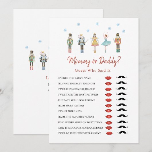 Mama of papa Kerstmeisje Baby shower Spel Kaart (Voorkant / Achterkant)