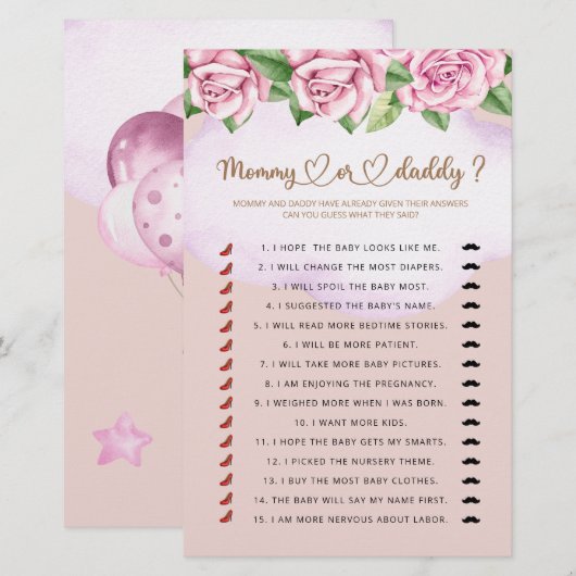 Mama of papa meisje baby shower spel (Voorkant / Achterkant)