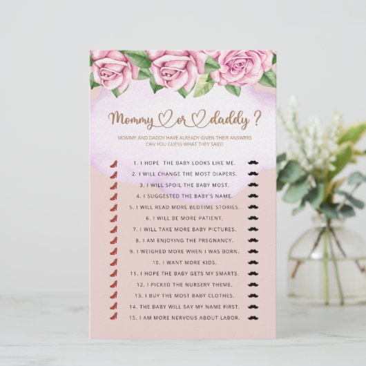 Mama of papa meisje baby shower spel (Staand voorkant)