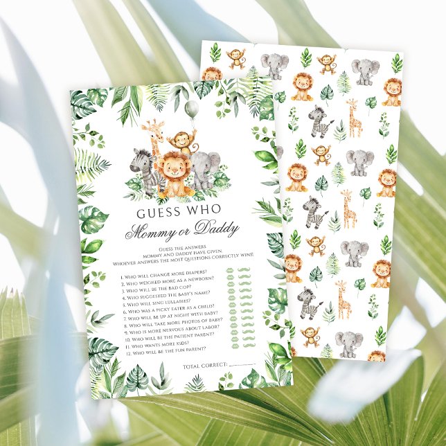 Mama of Papa Safari Dieren baby shower spelletjes (Creator heeft geüpload)