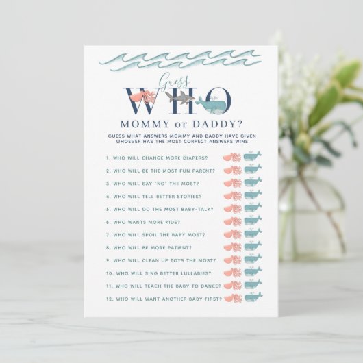 Mama of papa speelde onder het Zee Baby shower Kaart (Staand voorkant)