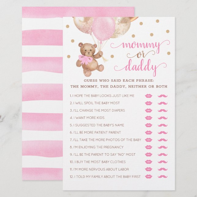 Mama of Papa Spel Baby Shower Teddybeer  (Voorkant / Achterkant)