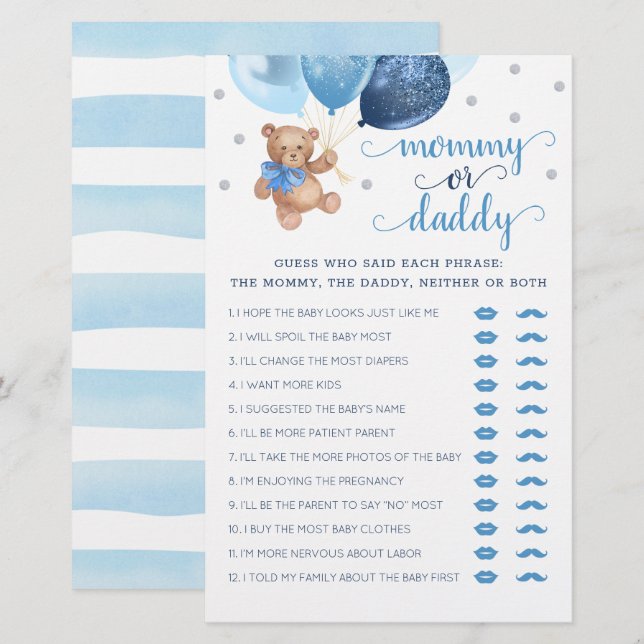 Mama of Papa Spel Baby Shower Teddybeer  (Voorkant / Achterkant)