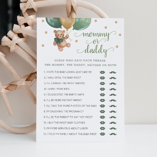 Mama of Papa Spel Baby Shower Teddybeer Kaart