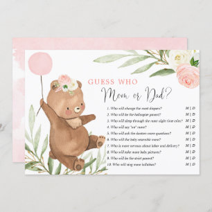 Mama of papa spel roze bloemen teddybeer kaart