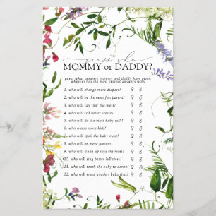 Mama of Papa Spel Zomer Wilde Bloemen Baby Shower Flyer