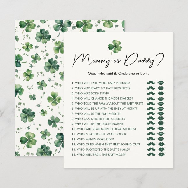 Mama of papa St. Patrick's Day Baby shower Spel (Voorkant / Achterkant)