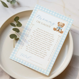 Mama of papa teddybeer Blauwe Baby shower spel