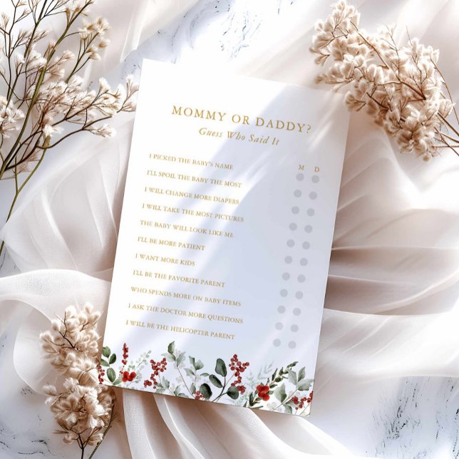 Mama of Papa Winter Baby shower Spel (Winter Baby Shower Mommy or Daddy Game Card)