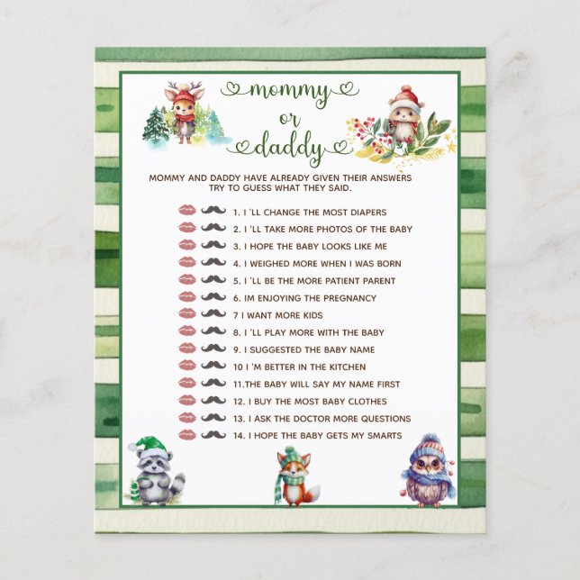 Mama of Papa Winter Christmas Baby shower Game (Voorkant)
