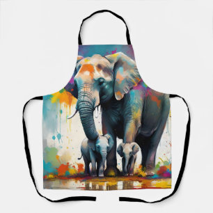 Mama Olifant En Baby Olifanten Kleurensplash, Schort