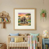 Mama Olifant en Kalveren Nursery Poster