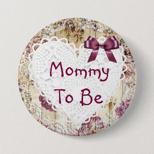 Mama om armoedig chic maroon baby shower Button (Voorkant)