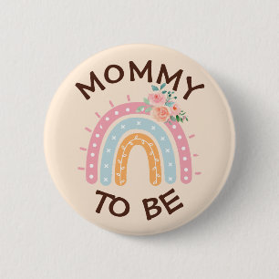 Mama om Baby shower Button Roze Regenboog thema