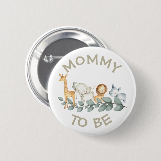 Mama om Baby shower Button Wild One Zoo thema (Voorkant /achterkant)