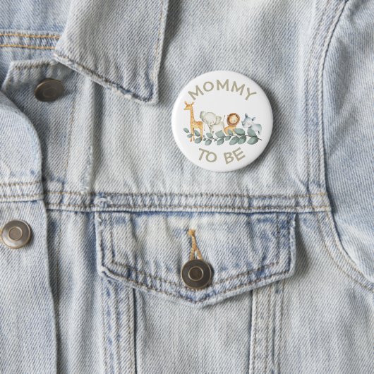 Mama om Baby shower Button Wild One Zoo thema (In situ)