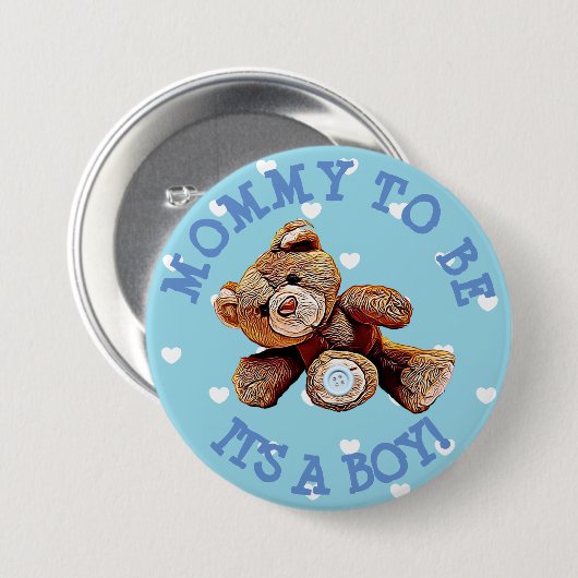 Mama om blauw Beer harten Baby shower Button (Voorkant /achterkant)
