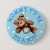 Mama om blauw Beer harten Baby shower Button (Voorkant)