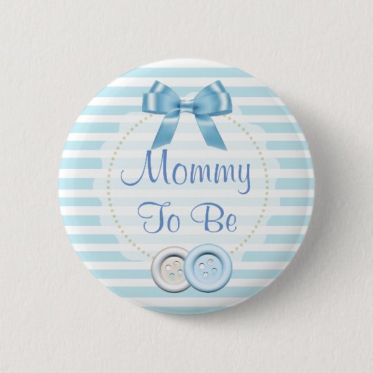 Mama om Blue Bow & Buttonnen Baby shower Button (Voorkant)