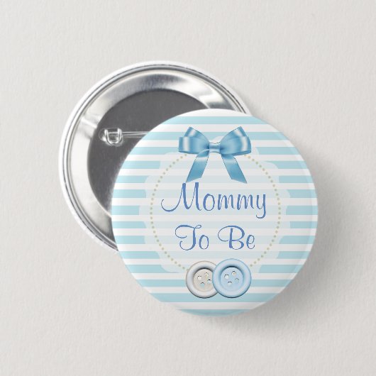 Mama om Blue Bow & Buttonnen Baby shower Button (Voorkant /achterkant)