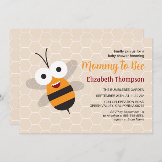 Mama om Honey Bumble Bee Baby shower Honingraat Kaart (Voorkant / Achterkant)