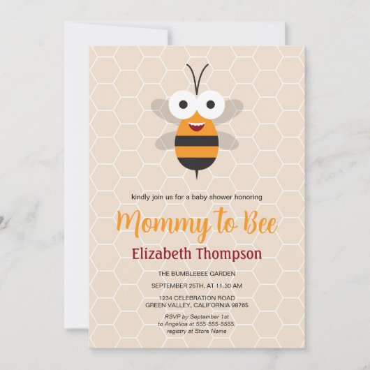 Mama om Honey Bumble Bee Baby shower Honingraat Kaart (Voorkant)