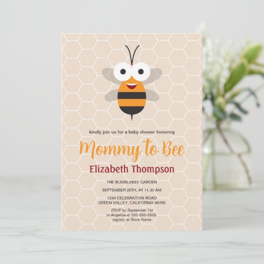 Mama om Honey Bumble Bee Baby shower Honingraat Kaart (Staand voorkant)