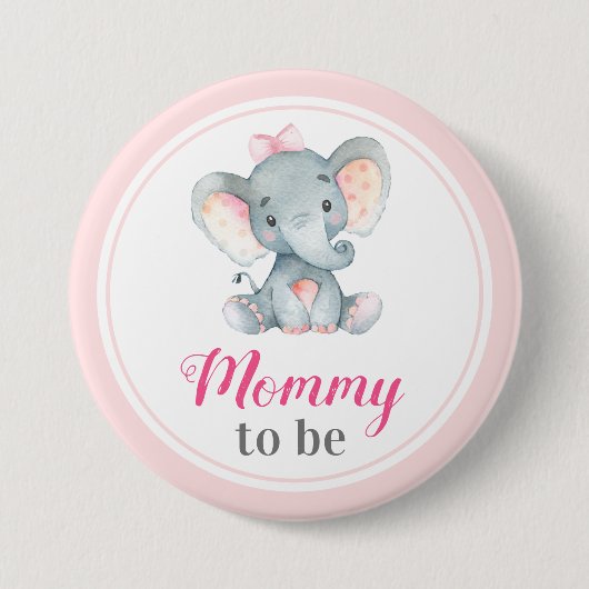 Mama om Nieuwe Moeder Baby Meisje Douche Olifant Ronde Button 7,6 Cm (Voorkant)