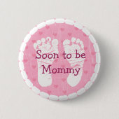 Mama om Pink Footprints Baby shower Button (Voorkant)