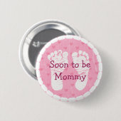 Mama om Pink Footprints Baby shower Button (Voorkant /achterkant)