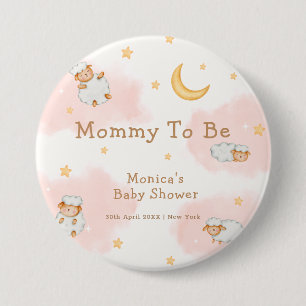 mama om schaap maan sterren meisje Baby shower Ronde Button 7,6 Cm