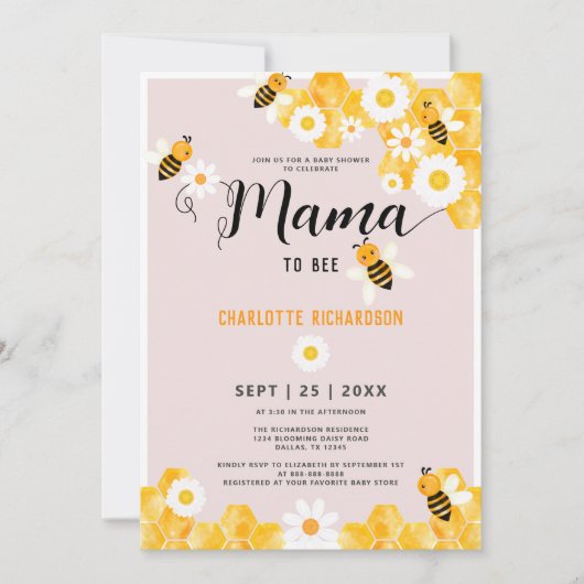 Mama om schattig Daisy Bumble Bee Baby shower Kaart (Voorkant)