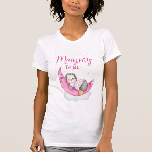 Mama om Schattige te zijn Baby pinguïn roze T-shirt (Voorkant)