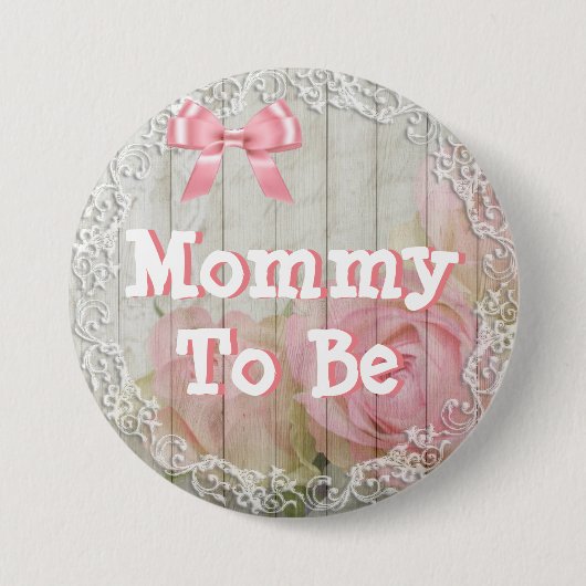 Mama om "shabby chic" roze baby showers Button (Voorkant)