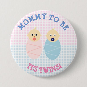 Mama om te zijn naar tweeling jongen en meisje But Ronde Button 7,6 Cm