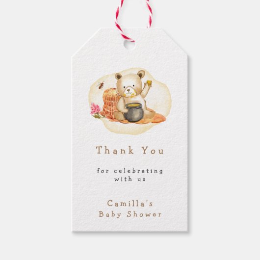 Mama om Teddy Bear Honeycomb Baby shower Dank Cadeaulabel (Voorkant)
