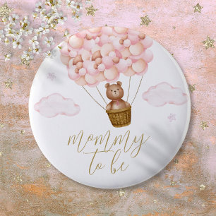mama om teddybeer roze meisje Baby shower Ronde Button 5,7 Cm