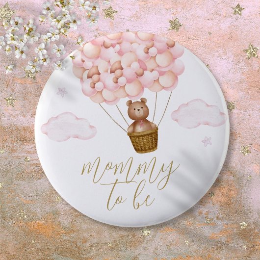 mama om teddybeer roze meisje Baby shower Ronde Button 5,7 Cm